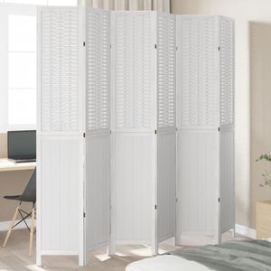 Separador de ambientes de madera maciza de Paulownia de 6 paneles en color blanco - Product Image 1