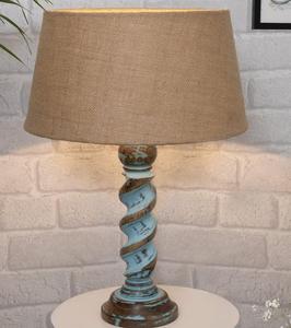 Rustic Wood Table Lamp with Beige Fabric Drum Shade Warm White Light for Bedroom <b>Decorative</b> <b>Lighting</b> - Product Image 1