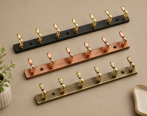 Colgador de pared de aleación de zinc al por mayor con 5 ganchos dobles, ecológico, duradero, fácil instalación, para hotel y villa, PVD - Product Image 1