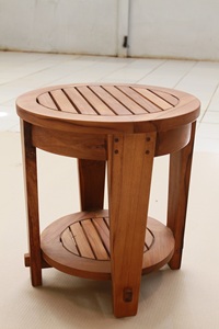 Single Round <b>Side</b> <b>Table</b> Diameter 42cm Solid Teak Wood Natural Finish <b>Outdoor</b> Use Non-Foldable - Product Image 2