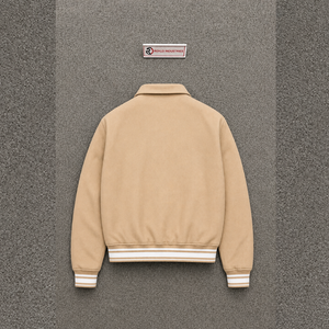 CLASSIC BEIGE VARSITY JACKET FOR MEN Regular Fit Turn-<b>down</b> Collar Single Breasted Solid Color Polyester CLASSIC LETTERMAN SOFT T - Product Image 6