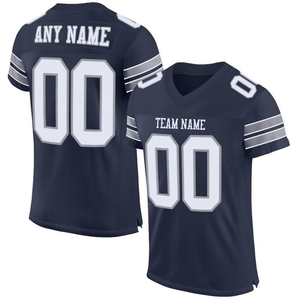 Venta al por Mayor Directa de Fábrica, Envío Directo, Jersey de Fútbol Americano Personalizado en Color Azul Marino, Blanco y Gris Claro - Product Image 1