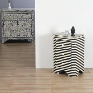 Mesa de Cajones con Incrustaciones de Hueso de ILAHI, Diseño Moderno con Detalles de Ágata, Almacenamiento de Tres Niveles, Mueble Portátil para el Hogar - Product Image 1