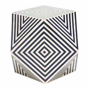 Tabouret moderne de luxe artisanal en os incrusté, table d'appoint rayée noir et blanc, tambour géométrique à illusion d'optique, personnalisé, vente en gros - Product Image 6