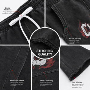 Pantalones Deportivos Morados con Corte Acampanado, Estilo Casual Urbano, Cintura Elástica con Cordón, Algodón Lavado con Efecto Arena, con Parches y Estampado de Llamas - Product Image 2