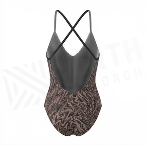 Maillot de bain une pièce pour femme, imprimé géométrique, col halter croisé, extensible, en spandex et polyester, vêtements de plage - Product Image 2