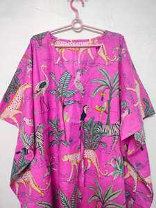 Robe Kaftan en Coton à Imprimé Jungle, Dentelle, Vintage, Longueur Genou, Coupe Évasée, Grande Taille, Style Indien, pour l'Été et le Quotidien - Product Image 4