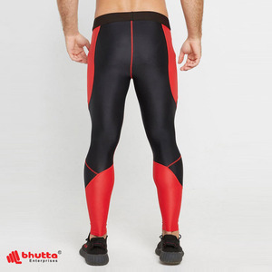 Leggings de compression pour hommes, design personnalisé, imprimé rouge, panneau contrastant, antibactériens, respirants, taille élastique, coutures plates, pour la gym - Product Image 2