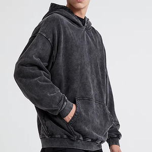 High Quality Custom Street Wear Stock Drop Shipping Color Dye Vintage Gray Washed Distressed Hoodie - Product Image 6