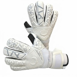 Gants de gardien de but de football blancs à doigts entiers avec sangle de poignet réglable, antidérapants, respirants, en cuir PU, unisexe - Product Image 2