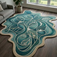 Tapis moderne en forme de feuille abstraite bleu sarcelle, en peluche touffetée, antidérapant, pour salon, chambre et décoration intérieure