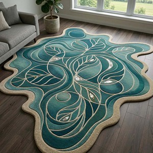 Alfombra Moderna de Hojas Abstractas Color Verde Azulado, Forma Novedosa, Felpa, Antideslizante, para Sala de Estar, Decoración del Hogar, Dormitorio - Product Image 1