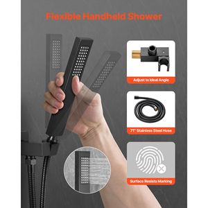 Set Doccia a Pioggia da Parete con Soffione Quadrato da 12 Pollici e Doccetta, Sistema Doccia a Cascata per Bagno - Product Image 3