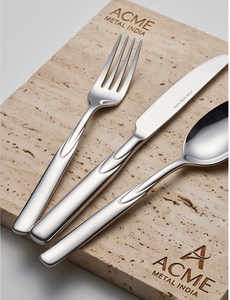Ensemble de couverts en acier inoxydable Vita Tapered Leaf Accent Mirror, finition poli miroir avec rainures satinées, qualité supérieure pour mariages et restaurants - Product Image 3