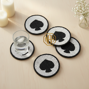 Posavasos Redondos Hechos a Mano con Cuentas, Negros con Rayas Crema, Modernos, de 300 mm de Diámetro, Almohadillas Decorativas de Tela - Product Image 5