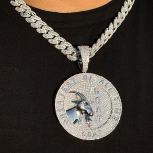 Colgante circular de cabra - Colgante de moissanita premium en plata maciza 925, 100% hecho a mano por artesano indio, colgante de diamante para hombre - Product Image 6