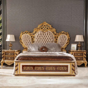 Juego de Dormitorio de Diseño Antiguo Europeo de Lujo, Estilo Barroco Italiano, en Madera de Caoba, Cama Doble Tapizada Tamaño King, Muebles para el Hogar y Hoteles - Product Image 1