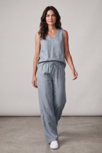 Conjunto de Dos Piezas para Mujer, Top sin Mangas con Cuello en V y Pantalones Anchos con Cordón, Corte Holgado, Color Sólido, Ropa Casual de Verano - Product Image 1