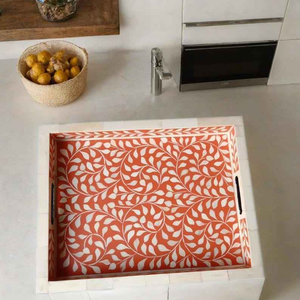 Bandeja de servir moderna con incrustaciones de hueso y tela, con tamaño personalizable y diseño decorativo para el hogar y la cocina, de blossom craft india - Product Image 4