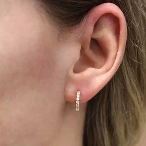 0.80Ct Round Cut Moissanite <b>Huggie</b> Hoop Earrings 14K <b>Solid</b> Yellow <b>Gold</b> Women Fine Jewelry Gift - Product Image 3