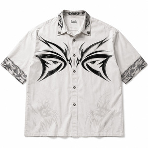 Bulk Tribal Graphic <b>Y2K</b> Camp Collar Shirt Oversized Boxy Short Sleeve Retro Streetwear Urban Button-Up Casual <b>Top</b> Wholesale - Product Image 3