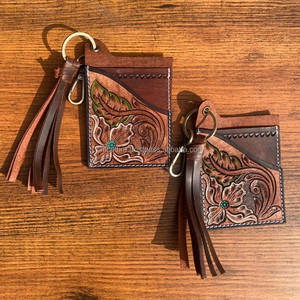 เคสใส่บัตรหนัง ATM ลายดอกไม้แท้มีสไตล์ทันสมัยเคสใส่บัตรมีพู่ห้อยแฟชั่นตะวันตกขนาดเล็กน่ารักมาใหม่พร้อมพวงกุญแจ - Product Image 2