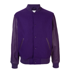 Premium Wool Varsity <b>Jacket</b> with Genuine Leather Sleeves Stand Collar Solid Unisex Letterman Bomber Streetwear Winter Fashion - Product Image 5