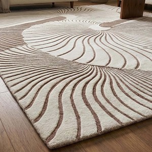 Hand Tufted Modern Abstract Spiral Wool Area Rug Beige Ivory Designer Carpet Luxury Living Room Bedroom Home Decor - Product Image 1
