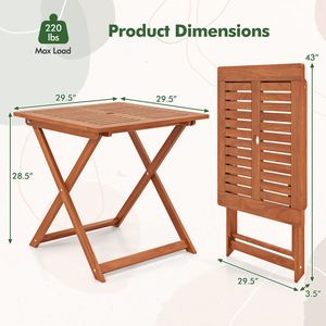 Table de jardin de 29,5 pouces - Bois massif en teck peint, trou pour parasol, pliage rapide - Table pour cour et balcon - Product Image 5
