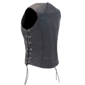 Women <b>Black</b> Genuine Leather Biker <b>Vest</b> Motorcycle Waistcoat - Product Image 2