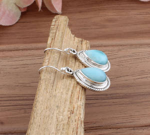 Boucles d'oreilles pendantes en pierre de larimar naturelle, argent sterling 925, bijoux faits à la main, luxe, pour mariage, anniversaire, fête, cadeau - Product Image 4