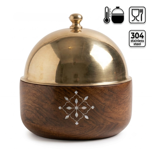 Cazuela de Madera Premium para Servir en Ramadán y Fiestas, con Incrustaciones Florales de Madreperla y Tapa de Acero, para Catering de Lujo - Product Image 4