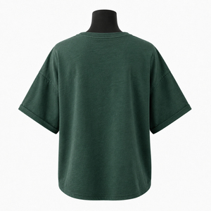 Camiseta Verde Lavada Oversize para Mujer con Estampado de Hojas Abstractas, Ajuste Holgado Casual, Algodón, Precio Económico, Venta al por Mayor, OEM 2026 - Product Image 4