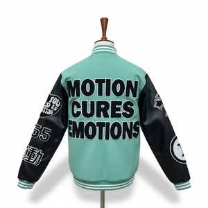custom embriodry logo varisty <b>jacket</b> for <b>men</b> and women with <b>leather</b> sleeves in multi colors - Product Image 4