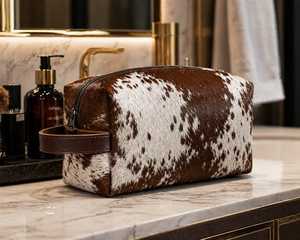 Premium Genuine Leather Hair On Toiletry Bag Luxury Travel Wash Bag High Quality Cowhide Shaving Kit For <b>Men</b> LHON-0004 - Product Image 3