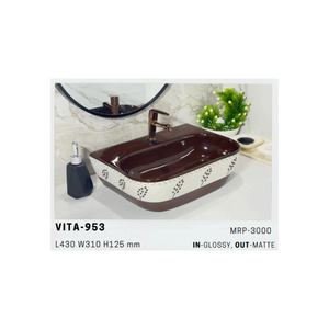 อ่างล้างหน้าเซรามิกดีไซน์หรูหราทันสมัย Vita 954 สำหรับวางบนเคาน์เตอร์ เหมาะสำหรับห้องน้ำในบ้านพักอาศัยระดับหรู - Product Image 3