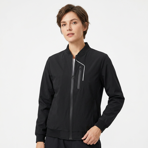 Chaqueta Negra para Hombre, Forro Polar, Cierre de Cremallera, Cuello Alto Informal, para Otoño - Product Image 3