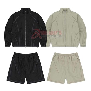 Chándal de nailon ligero de verano para hombre, diseño personalizado, holgado, cortavientos con cremallera, conjunto corto informal cosido de dos piezas de punto - Product Image 1