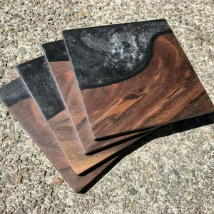 Handmade Walnut Wood <b>Epoxy</b> Resin Coasters Set for Tea & <b>Coffee</b> Premium Walnut <b>Epoxy</b> Resin Tea Coasters for <b>Table</b> Décor - Product Image 1