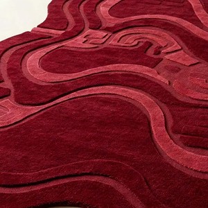 Luxury Red Abstract Area Rug Soft Designer Hand Tufted Carpet for Living Room Bedroom <b>Floor</b> Decor Non Slip Durable Modern Rug - Product Image 4