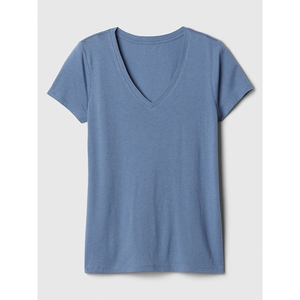T-shirt à col en V à manches courtes, couleur unie, tissu tricoté 100% coton, coupe ample, vêtements décontractés pour hommes - Product Image 1