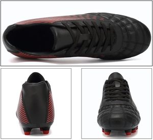 Chaussures de football pour hommes, noires et rouges à rayures, à lacets, avec empeigne synthétique, semelle extérieure en caoutchouc, respirantes, pour sports de plein air - Product Image 4