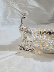 Luxury Silver Plated Peacock Shaped Decorative Metal Fruit Bowl Enamel Craft Serving <b>Tray</b> <b>Basket</b> Premium Wedding Return Gift - Product Image 5