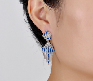 Boucles d'oreilles pendantes en argent sterling 925 pour femmes, plaquées or blanc, bijoux floraux en diamant à haute teneur en carbone, 13g - Product Image 1