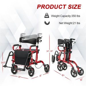 Deambulatore Pieghevole Regolabile in Altezza a 6 Posizioni per Anziani/Allettati con Ruote in PVC da 8 Pollici e Design Confortevole - Product Image 2