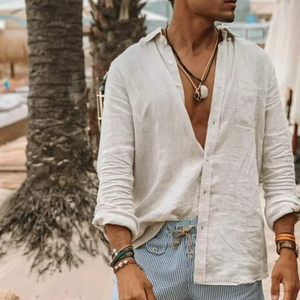 Chemises Hawaïennes d'été en Coton et Lin à Manches Longues pour Hommes – Chemises Hawaïennes en Pur Coton à Séchage Rapide pour la Plage - Product Image 1