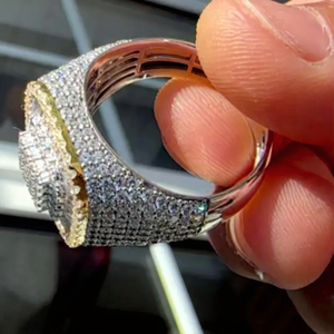 Luxury Iced Out 925 Sterling <b>Silver</b> Square Baguette Cut VVS Moissanite Diamond Hip Hop Rhodium Plated <b>Statement</b> <b>Ring</b> For Unisex - Product Image 4