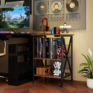 Adjustable 3-Tier Record Player <b>Stand</b> with Charging Station <b>CD</b> Racks - Product Image 2