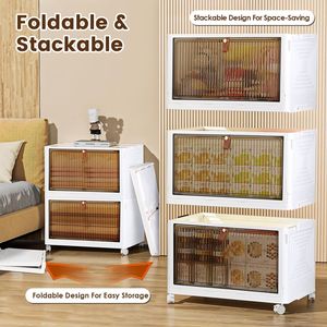 Set di 4 Contenitori Pieghevoli in Plastica a 4 Livelli con Apertura Magnetica a 360 Gradi, Organizzatori Impilabili per Armadio - Product Image 5