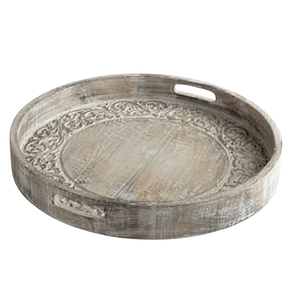 Bandeja Redonda de Madera Ecológica con Diseño Geométrico Contemporáneo, Juego de Varias Piezas para Uso Doméstico, Artesanía en Madera - Product Image 1